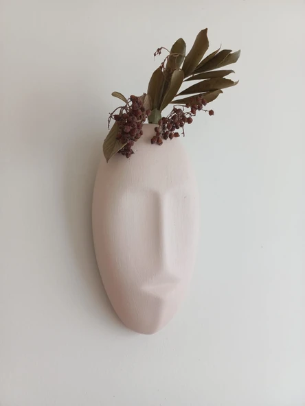 Dekoratif Maske Duvar Vazosu, Duvar Dekoru ,Heykel Duvar Süsü, Bej ürün görseli 1