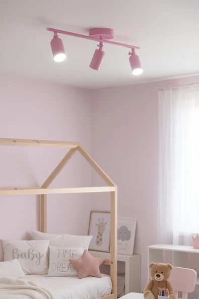 LEGACY Spoti 3'Lü Pembe Renk (BEYAZ IŞIK) Modern Tasarım Salon - Mutfak - Banyo Spot Ledli Sıralı Avize - Resim 3