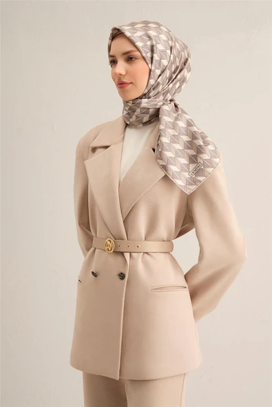 Geometrik Desenli Sura Saf İpek Eşarp - 9309 - Resim 7