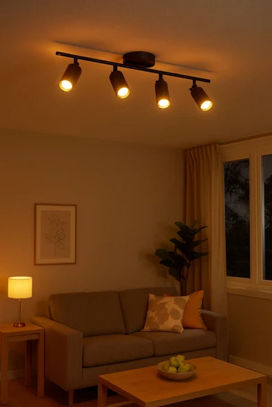 LEGACY Spoti 4'Lü Siyah Renk (GÜN IŞIĞI) Modern Tasarım Salon - Mutfak - Banyo Spot Ledli Sıralı Avize - Resim 3