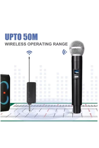 Profesyonel Çiftli Kablosuz Mikrofon Seti Karaoke Şarj Edilebilir 50 Metre Mesafe - Resim 2