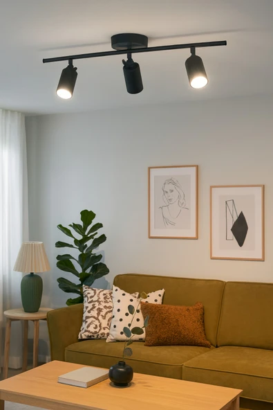 LEGACY Spoti 3'Lü Siyah Renk (BEYAZ IŞIK) Modern Tasarım Salon - Mutfak - Banyo Spot Ledli Sıralı Avize