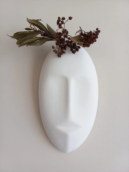 Dekoratif Maske Duvar Vazosu, Duvar Dekoru ,Heykel Duvar Süsü, Beyaz ürün görseli 1