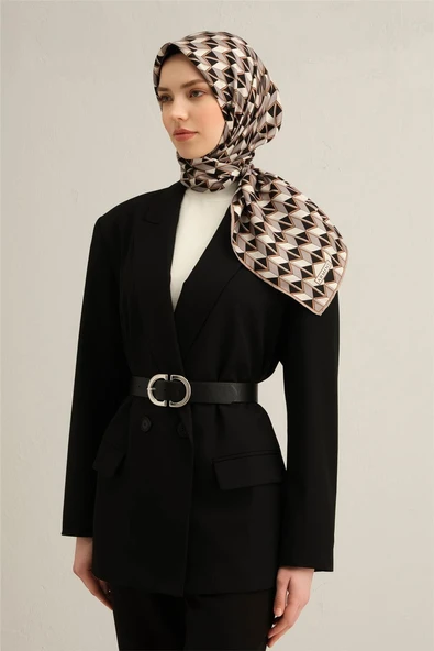 Geometrik Desenli Sura Saf İpek Eşarp - 9309 - Resim 2