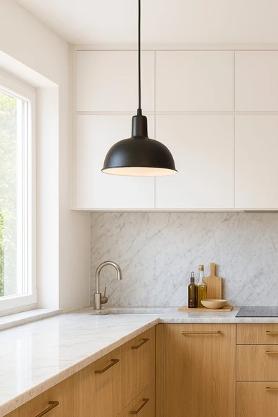 LEGACY Luna Siyah içi Beyaz Renk Modern Tasarım Metal Cafe - Mutfak Tekli Avize - Resim 3