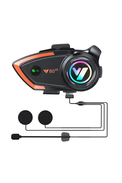 Yeni Model Y80-2x Motosiklet İntercom 2 Kişilik Bağlantı Rgb Işıklı Bluetooth Kulaklık Seti ürün görseli