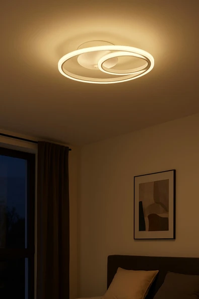 LEGACY Okka Beyaz Renk Modern Tasarım Yemek Masası Üstü - Mutfak - Salon Beyaz Led 2 Li Avize - Resim 3