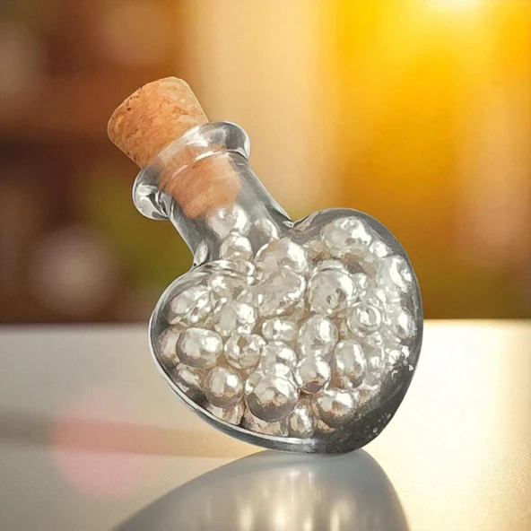 10 Gram 999 Ayar Gümüşten Üretilmiş Kalp Tasarımlı Cam Şişeli Granül Gümüş Hediyesi-553