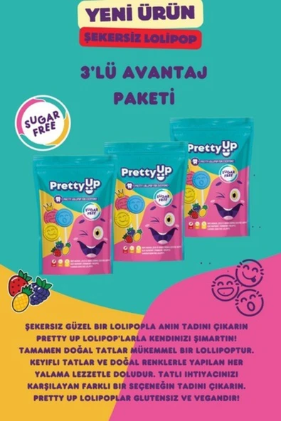 Pretty Up ŞEKERSİZ LOLİPOP AVANTAJLI 3' lü PAKET - Resim 2