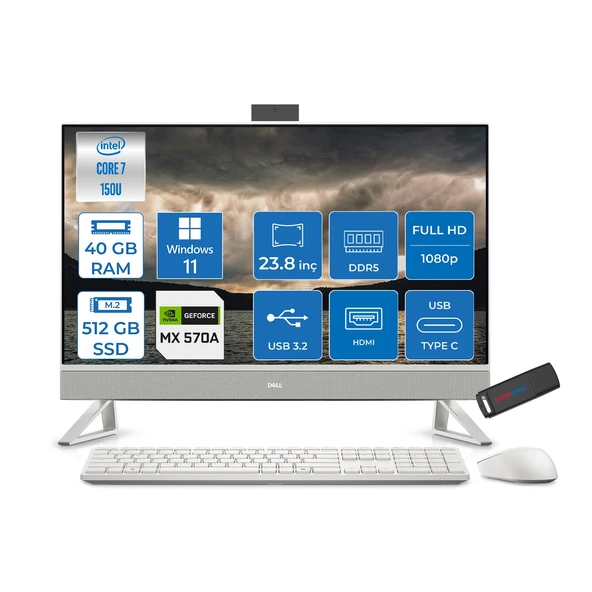 Dell 27 All-In-One Intel Core 7 150U 40GB Ddr5 512GB SSD Windows 11 Home 2gb MX570A 27 Inç Fullhd Wva Dokunmatik All In One Bilgisayar EC27250H17 + Zetta Flash Bellek ürün görseli