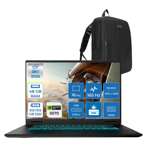 Gıgabyte Gamıng A16CWH Intel® Core™ I7-13620H Ddr5 48GB 512GB SSD+512GB SSD  16INÇ 8GB/RTX5060 IPS Wuxga (1920X1200) 165Hz, 300NITS Freedos Gaming Laptop WA16CWHF18+ZETTAÇANTA ürün görseli