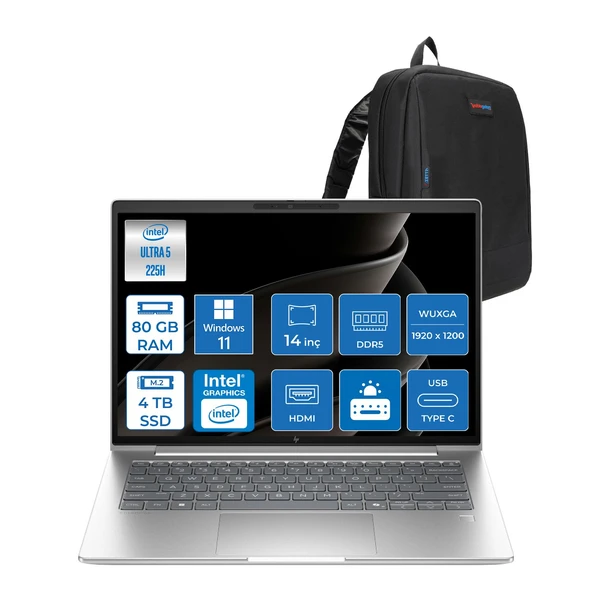 Hp Elitebook 6 G1I Intel® Core Ultra 5 225H 80GB Ddr5 4tb SSD 14" Wuxga (1920 x 1200), IPS 300NITS  WIN11HOME Taşınabilir Bilgisayar B93W3AWH25+ZETTAÇANTA ürün görseli 1