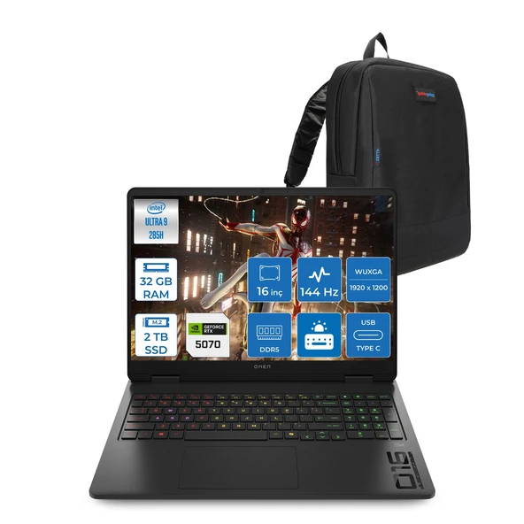 Hp Omen Slim Intel Core Ultra 9 285H 32GB Ddr5 2tb SSD 8GB/RTX5070 16" Wuxga 144Hz IPS 300NIT Windows 11 Home Taşınabilir Gaming Bilgisayar 16AN0017NTH11 + Zettaçanta ürün görseli 1