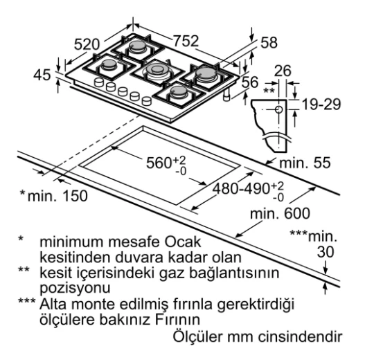 Siemens EN7B8QP30O Kendinden kumandalı, gazlı ankastre ocak - Resim 7