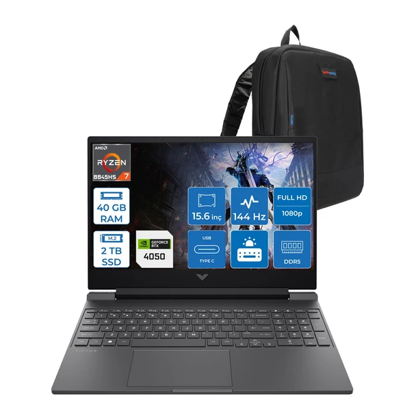 Hp Victus 15-FB3706NT Amd Ryzen 7 8845HS 40GB Ddr5 2tb SSD 6GB/RTX4050/75W 15.6" Fhd IPS 144Hz Windows 11 Pro Taşınabilir Bilgisayar B9KM3EAP15 + Zettaçanta ürün görseli 1