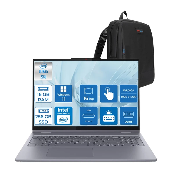 Lenovo Ideapad 5 2-In-1 16AIL10 Intel Core Ultra 5 225U Aı 16GB 256GB SSD 16" Wuxga IPS 300NITS WIN11PRO Dokunmatik +Lenovo® Digital Pen2 Bilgisayarr 83KS0005TRP01+ZETTAÇANTA ürün görseli 1