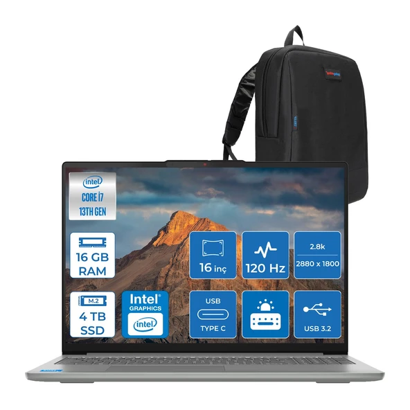 Lenovo Ideapad Slım 5 Intel Core I7 13620H 16GB Ddr5 4tb SSD Intel UHD Graphics 16" 2.8k (2880X1800) OLED 500NITS 120Hz Windows 11 Pro Taşınabilir Bilgisayar 83HS009PTRP04 + Zettaçanta ürün görseli
