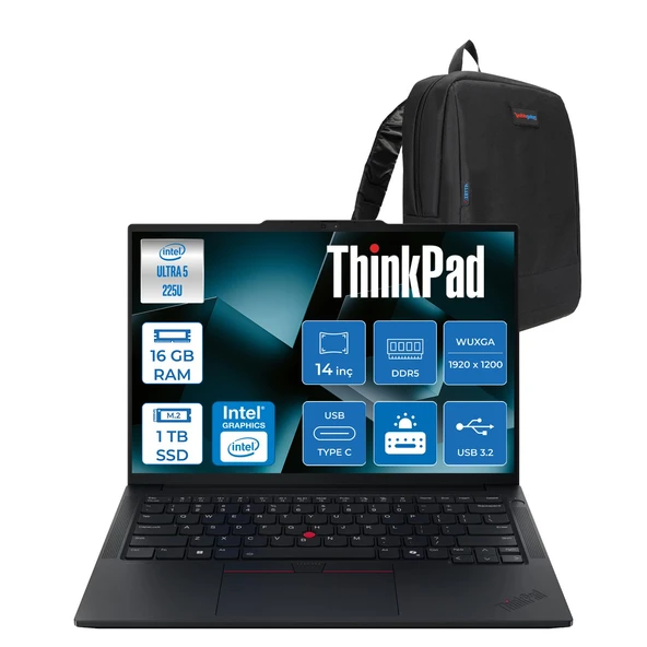 Lenovo Thinkpad E14 Gen 7 Intel Core Ultra 5 225U 16GB Ddr5 1tb SSD Freedos Intel Aı Boost 14 Inç Wuxga (1920 x 1200) IPS 300NITS Taşınabilir Bilgisayar 21SX007DTXF03 + Zetta Çanta ürün görseli 1