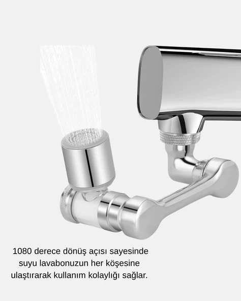 1080 Derece Musluk Aparatı – Tüm Lavabolara Uygun Esnek Başlık ve Su Akış Kontrolü - 4