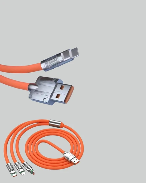3’ü 1 Arada Kablo – 120W Hızlı Şarj ve Veri Aktarımı Özellikli - 2