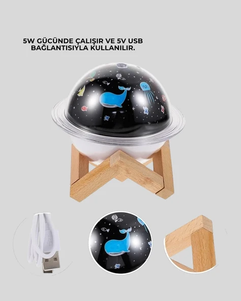 Gece lambası özellikli taşınabilir nemlendirici ve aromaterapi cihazı USB girişli - 5