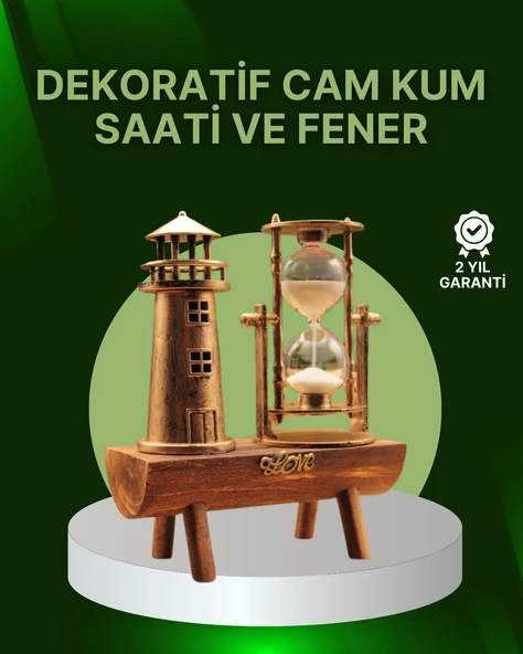 Vintage Kum Saati + Deniz Feneri Modeli – Ahşap Gövdeli Masa Üstü Dekor - 1