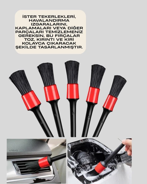 5'li Araba Temizlik Fırçaları-Farklı Boyutlu Fırçalarla Derinlemesine Temizlik - 2