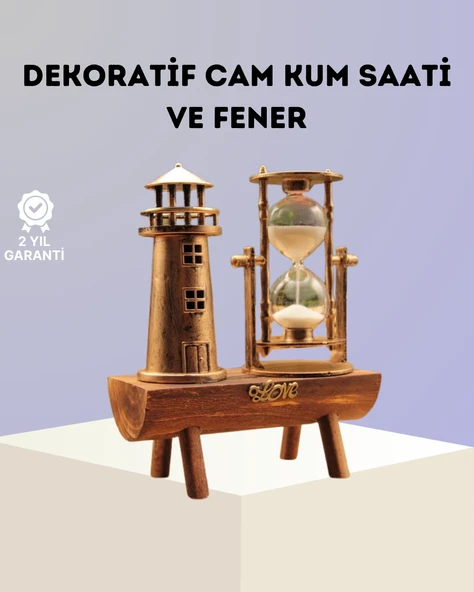 Dekoratif Ahşap Kum Saati ve Deniz Feneri Figürlü Masa Süsü – Şık ve Fonksiyonel Tasarım - 1