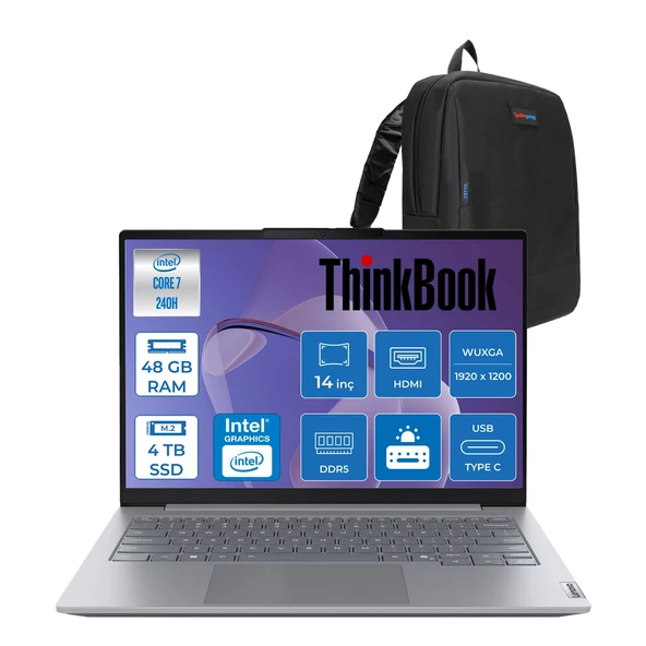 Thinkbook 14 G8 Irl Intel Core 7 240H 48GB Ddr5 4tb SSD Intel Graphics 14" Wuxga IPS 300NITS 60Hz Freedos Taşınabilir Bilgisayar 21SG008LTXF20 + Zettaçanta ürün görseli 1