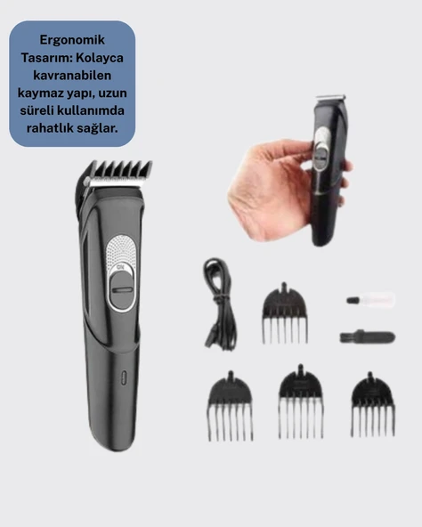 Taşınabilir Şarjlı Saç Sakal Tıraş Makinesi – 3 Taraklı, Sessiz ve Ergonomik - Resim 3