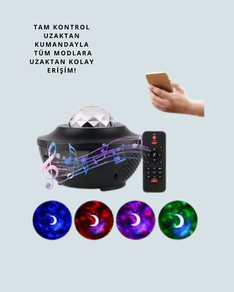 Sesle Etkileşimli Yıldız Projektörlü Gece Lambası – Bluetooth Hoparlörlü, USB Girişli, Dönen Okyanus - 4