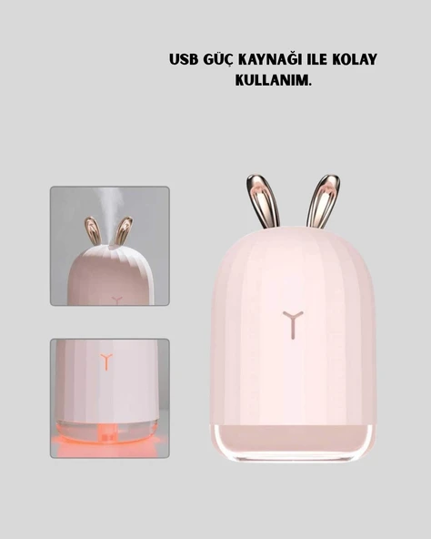 200 ml Tavşan Kulaklı Ultrasonik Hava Nemlendirici ve Gece Lambası - 5