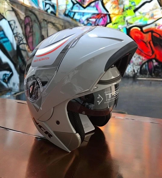 NCR-158 ÇENE AÇILIR GÖZLÜKLÜ E-CE BELGELİ KASK COOL GRİ - Resim 4