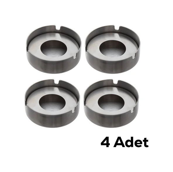Porsima 4'lü TE-136 Paslanmaz Çelik Metal Kül Tablası - Kapaklı Rüzgar Geçirmez Küllük - 3