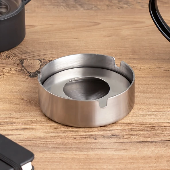 Porsima 4'lü TE-136 Paslanmaz Çelik Metal Kül Tablası - Kapaklı Rüzgar Geçirmez Küllük - 2