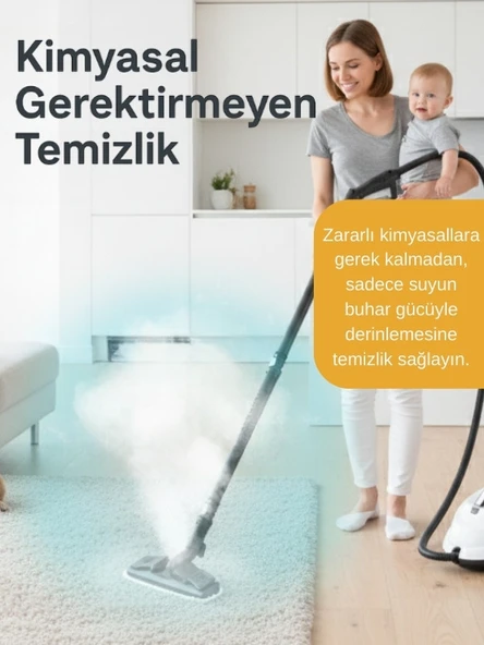 Mieco Stella 5 Bar/ 2000W / Çok Fonksiyonlu Buharlı Temizleyici - Buharlı Temizlik Makinesi + Ütü Başlığı ve Eldiven Hediye   -  Beyaz - Resim 2