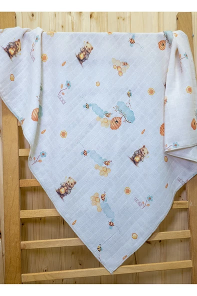 Little Organic's | 3’lü %100 Organik Pamuk Müslin Örtü - Battaniye Seti 75x80 cm | Oeko-tex | Gots - ZTBEST  Bear's - 4
