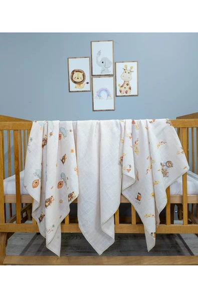 Little Organic's | 3’lü %100 Organik Pamuk Müslin Örtü - Battaniye Seti 75x80 cm | Oeko-tex | Gots - ZTBEST Bear's