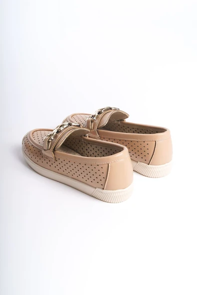 JET-LAYLA Bağcıksız Ort. Taban Kalp Desenli Kadın Babet Ayakkabı CKT-Ten - Resim 5