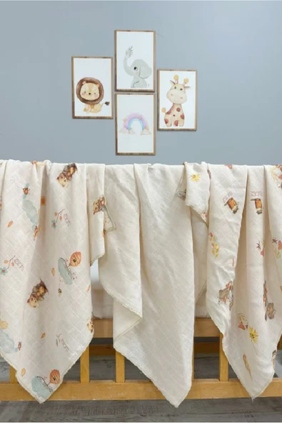 Little Organic's | 3’lü %100 Organik Pamuk Müslin Örtü - Battaniye Seti 75x80 cm | Oeko-tex | Gots - ZTBEST Bear's - 2