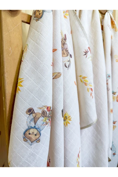 Little Organic's | 3’lü %100 Organik Pamuk Müslin Örtü - Battaniye Seti 75x80 cm | Oeko-tex | Gots - ZTBEST Bear's - 6