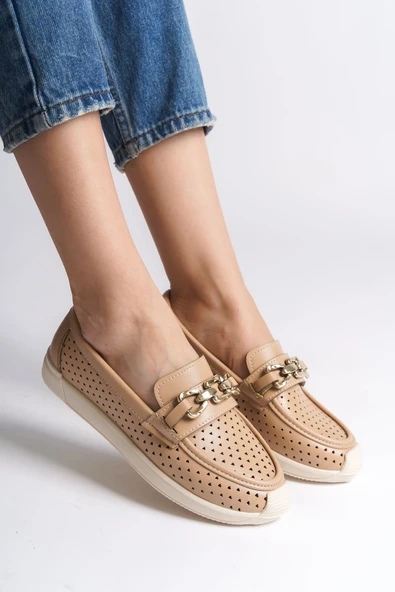 JET-LAYLA Bağcıksız Ort. Taban Kalp Desenli Kadın Babet Ayakkabı CKT-Ten ürün görseli