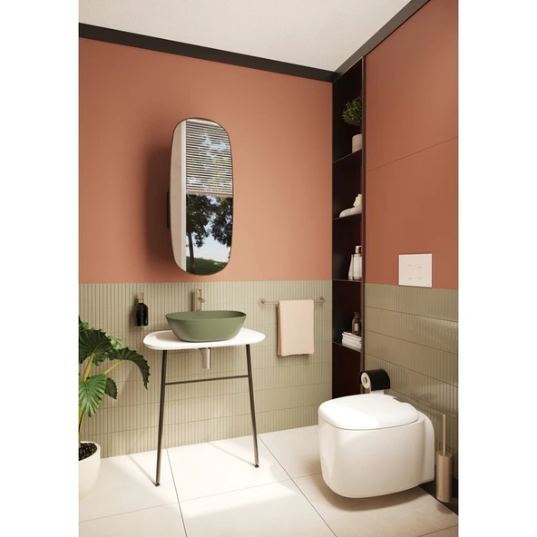 VitrA Plural 7810B475-0016 Kare Alçak Çanak Lavabo, VitrA Clean, 45 cm, Mat Yosun Yeşili - 3