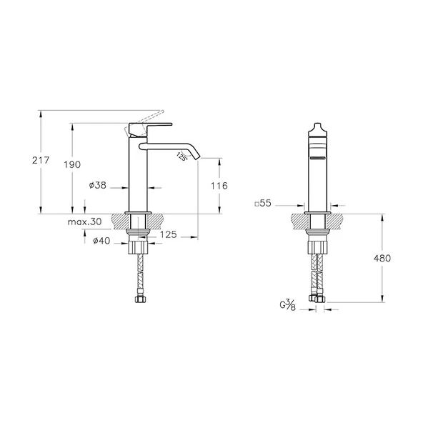 VitrA Suit A4281629 Lavabo Bataryası Üstten, Soft Altın - 2