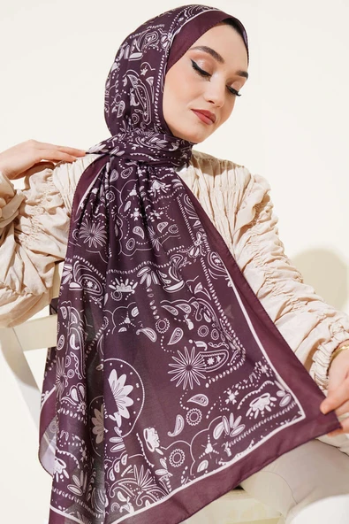 Retro Desen Kenar Şeritli Şal Acı Kahve - Resim 2