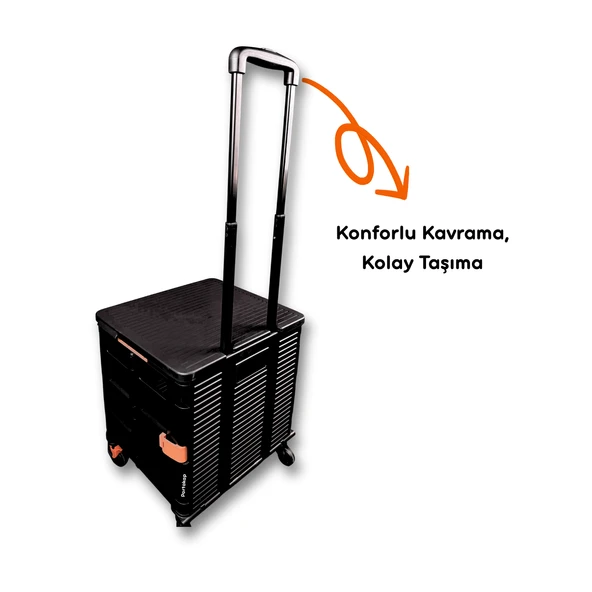 4 Tekerlekli, 55 Litre Siyah Katlanır Alışveriş Arabası - 4