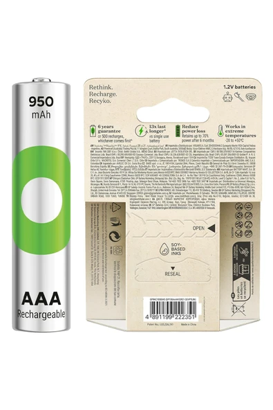 GP Batteries Recyko 950Mah AAA İnce Kalem 6 Adet Ni-Mh Şarjlı Pil 1.2 Volt - Resim 2