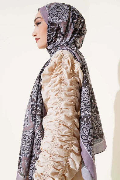 Çiçekli Motifli Soft Şal Vizon - Resim 3