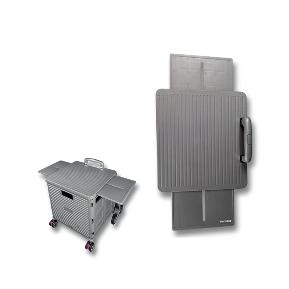 Piknik Masalı, 8 Tekerlekli, 55 Litre Gri Katlanır Alışveriş Arabası - Merdiven Çıkan