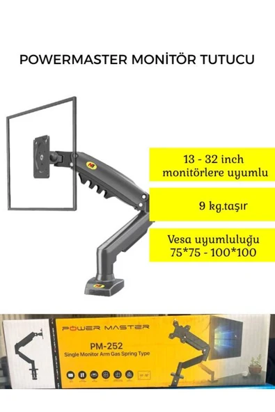 YolTech POWERMASTER PM-252 13-32'' AMORTİSÖRLÜ STAND TEK KOL LCD-LED MONİTÖR TUTUCU STAND ASKI APARATI